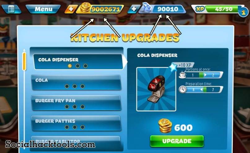 cooking fever hack tool key